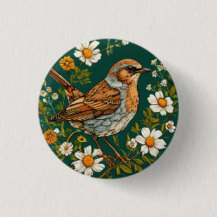 Badge Rond 2,50 Cm Pinson violet coloré parmi des fleurs épanouies