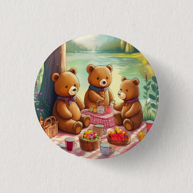 Badge Rond 2,50 Cm Pique-nique Teddy Bear (Devant)