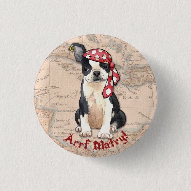 Badge Rond 2,50 Cm Pirate de Boston Terrier (Devant)