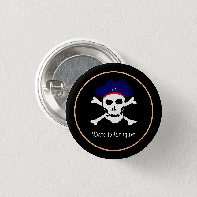 Badge Rond 2,50 Cm Pirates Drapeau & Crâne en Casquette, mode fête /s (Devant & derrière)