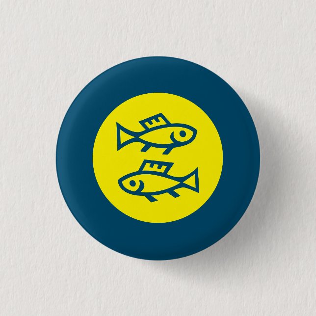 Badge Rond 2,50 Cm Pisces Horoscope Bleu Jaune Moderne Minimaliste (Devant)