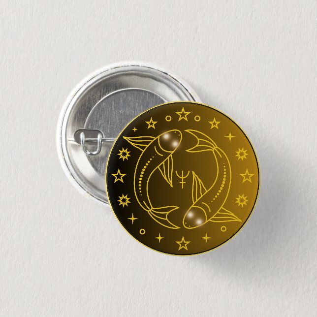 Badge Rond 2,50 Cm Pisces Zodiac Emblem | Minimal Celestial Symbol (Devant & derrière)