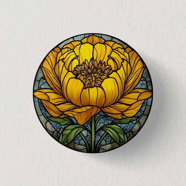 Badge Rond 2,50 Cm Pivoine jaune vitrail (Devant)