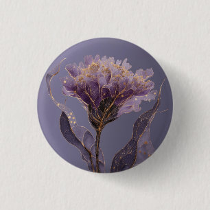 Badge Rond 2,50 Cm Pivoine Violette Inspirée Florale Accents Dorés