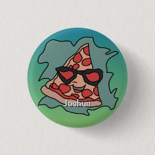 Badge Rond 2,50 Cm Pizza minimaliste avec lunettes de soleil