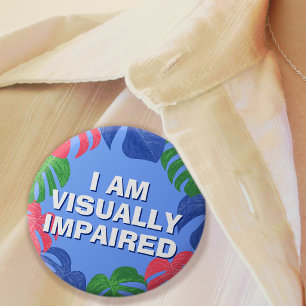 Badge Rond 2,50 Cm Plage Bleu rose Feuilles malvoyants