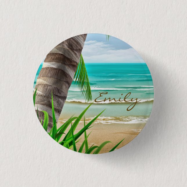 Badge Rond 2,50 Cm Plage de Paradise Island Tropical Personnalisée (Devant)