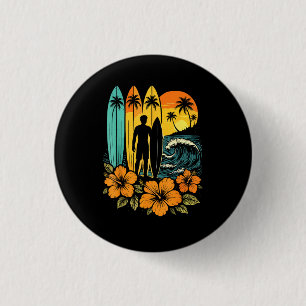 Badge Rond 2,50 Cm Plage Rétro Surf Coucher de Soleil Tropical