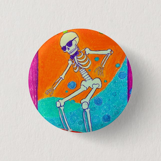 Badge Rond 2,50 Cm Planche à roulettes squelette (Devant)