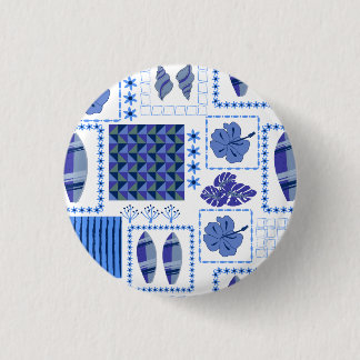 Badge Rond 2,50 Cm Planche de surf tropicale bleue motif hibiscus