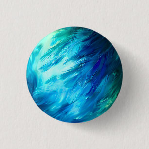 Badge Rond 2,50 Cm Plume Abstrait Bleu Vert