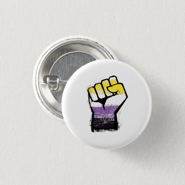 Badge Rond 2,50 Cm Poing de protestation de fierté non binaire (Devant & derrière)