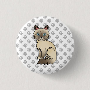 Badge Rond 2,50 Cm Point Chocolat Tabby Birman / Ragdoll Chat & Pâtes
