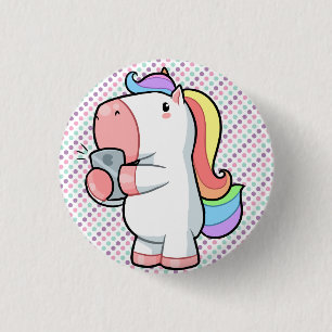 Badge Rond 2,50 Cm Point de polka de licorne d'arc-en-ciel de Selfie