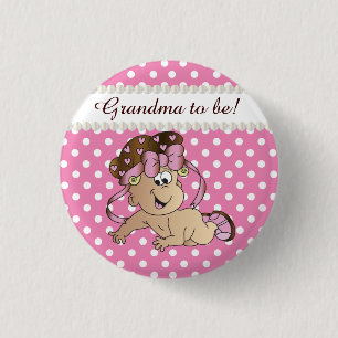 Badge Rond 2,50 Cm Point Polka rose et blanc  Petite fille