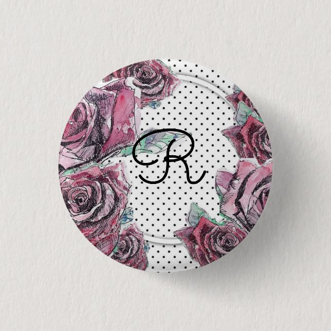 Badge Rond 2,50 Cm Pointe d'aquarelle rouge pour femmes Insigne initi (Devant)