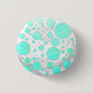 Badge Rond 2,50 Cm Points bleus aqua sur fond menthe glacée