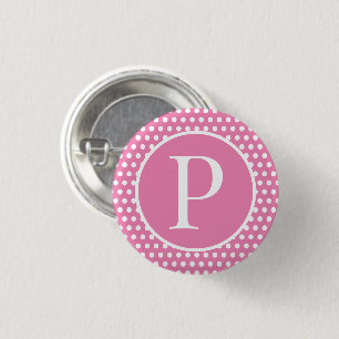 Badge Rond 2,50 Cm Pois chic rose Personnalisé lettre initiale