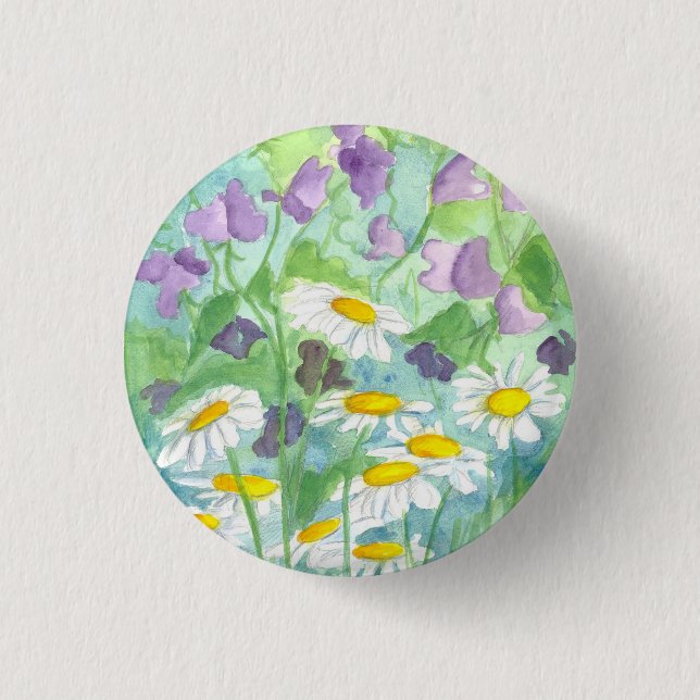 Badge Rond 2,50 Cm Pois doux pourpres Fleurs margueuses (Devant)