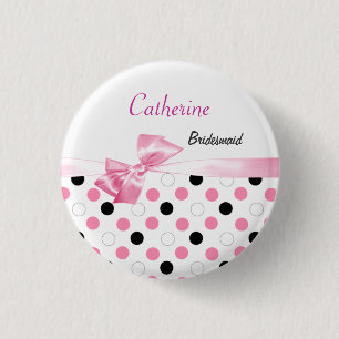 Badge Rond 2,50 Cm Pois noir, rose, blanc épousant la demoiselle