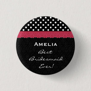 Badge Rond 2,50 Cm Pois rouge blanc noir V5 de demoiselle d'honneur