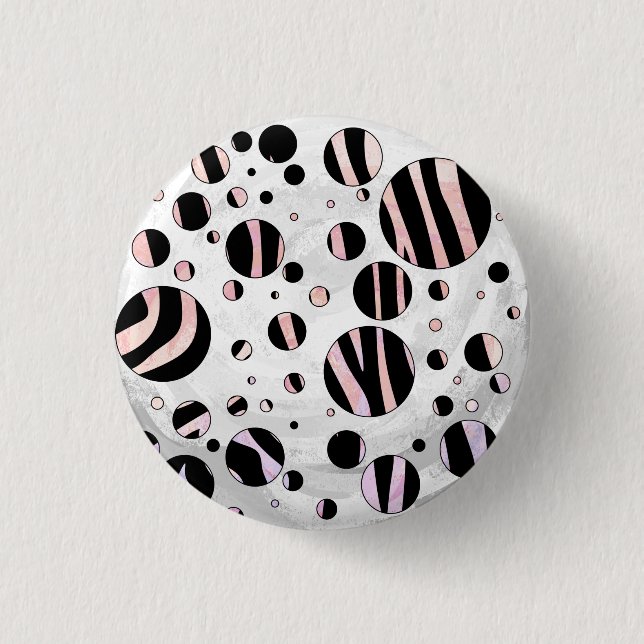 Badge Rond 2,50 Cm Pois zèbres noirs et roses (Devant)