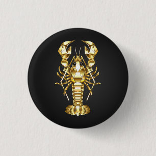 Badge Rond 2,50 Cm Poisson à langouste polygonale dorée sur noir