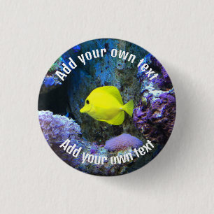 Badge Rond 2,50 Cm Poisson jaune et corail Texte personnalisé