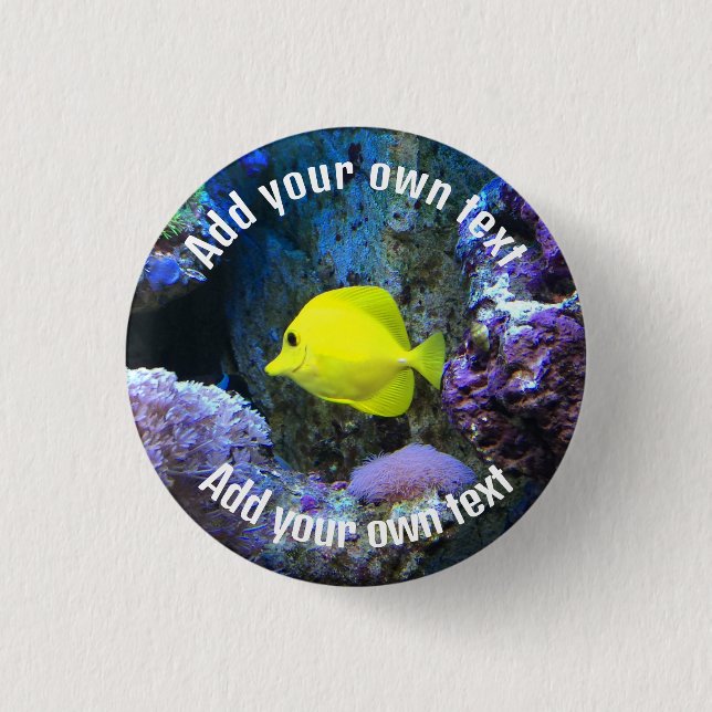 Badge Rond 2,50 Cm Poisson jaune et corail Texte personnalisé (Devant)
