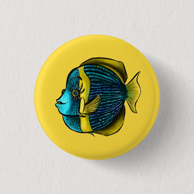Badge Rond 2,50 Cm Poissons Amusants Marine Aquatique Sous La Mer Enf (Devant)