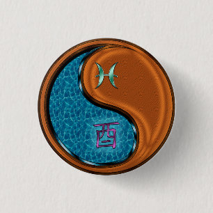Badge Rond 2,50 Cm Poissons & Coq de Bois
