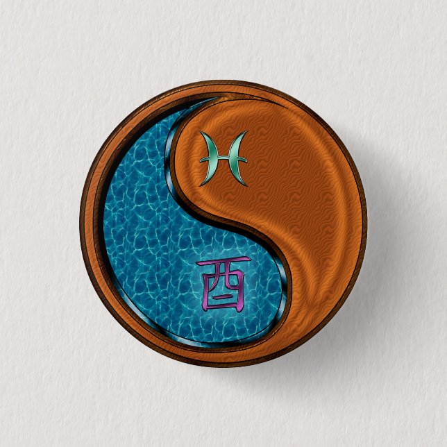 Badge Rond 2,50 Cm Poissons & Coq de Bois (Devant)
