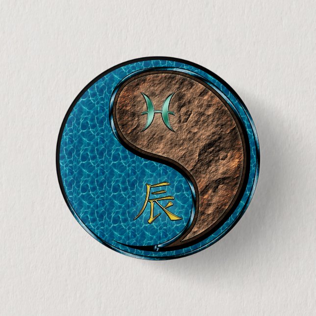 Badge Rond 2,50 Cm Poissons & Dragon de Terre (Devant)