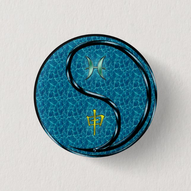 Badge Rond 2,50 Cm Poissons & Singe d'eau (Devant)