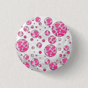 Badge Rond 2,50 Cm Poka Dot Vache rose et blanc