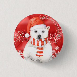 Badge Rond 2,50 Cm polaire en a santa cap - snowflaw white