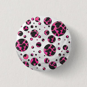 Badge Rond 2,50 Cm Polka Dot Cow Hot Rose et Black Print