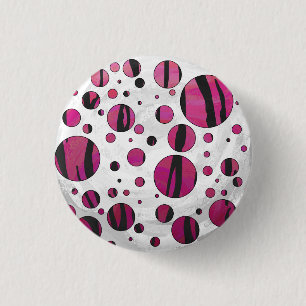 Badge Rond 2,50 Cm Polka Dot Tiger rose chaud et noir