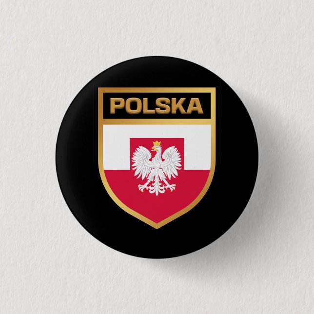 Badge Rond 2,50 Cm Polska / Pologne Drapeau Bouclier & Emblème (Devant)
