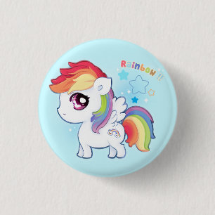 Badge Rond 2,50 Cm Poney mignon d'arc-en-ciel de Kawaii avec des