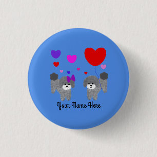 Badge Rond 2,50 Cm Poodle gris Valentine #2 Bouton