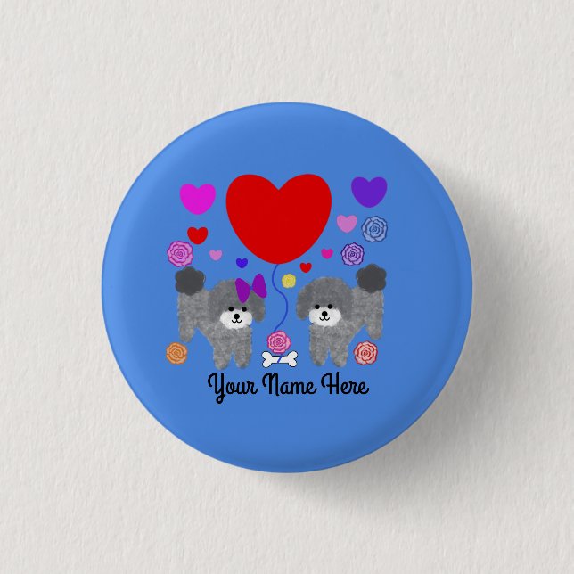 Badge Rond 2,50 Cm Poodle gris Valentine #3 Bouton (Devant)
