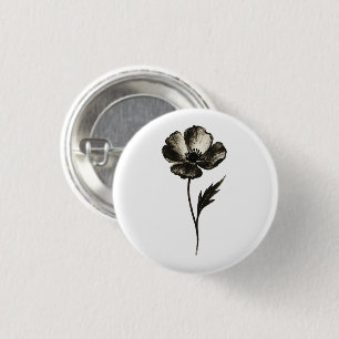 Badge Rond 2,50 Cm Poppy Minimaliste – Art à l'encre botanique monoch