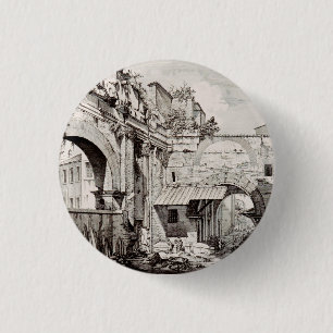 Badge Rond 2,50 Cm Portique d'Octavie Rome Art en Noir et Blanc