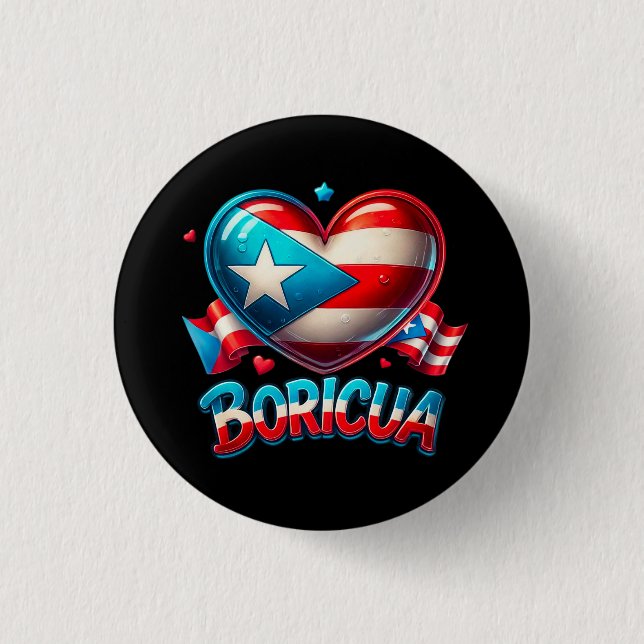Badge Rond 2,50 Cm Porto Rico Boricua Love Heart Flag (Devant)