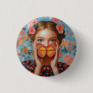 Badge Rond 2,50 Cm Portrait Butterfly Girl in a Floral Wonderland