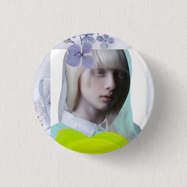 Badge Rond 2,50 Cm Portrait collage numérique fille pastel fluo (Devant)