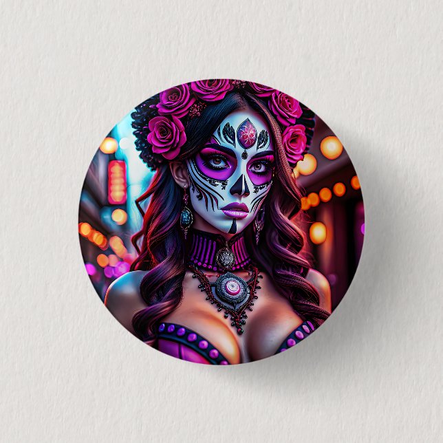 Badge Rond 2,50 Cm Portrait de Catrina de Día de los Muertos (Devant)