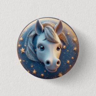 Badge Rond 2,50 Cm Portrait de cheval de dessin animé charmant avec d