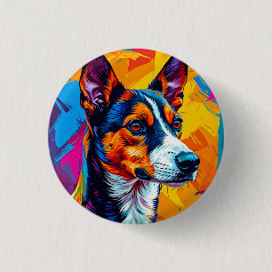 Badge Rond 2,50 Cm Portrait de chien Basenji abstrait